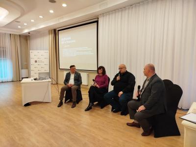 Panel „Logistyka w organizacji wystaw”, od lewej: Rafał Semołonik, Ilona Florczak, Maciej Hubka, Tomasz Matuszak